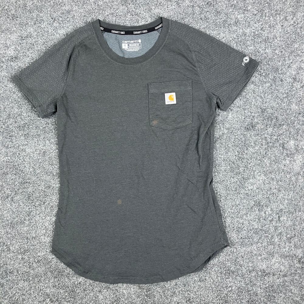 Carhartt Force T-Shirt Womens XS Gray Pocket Tee Short Sleeve Relaxed Fit